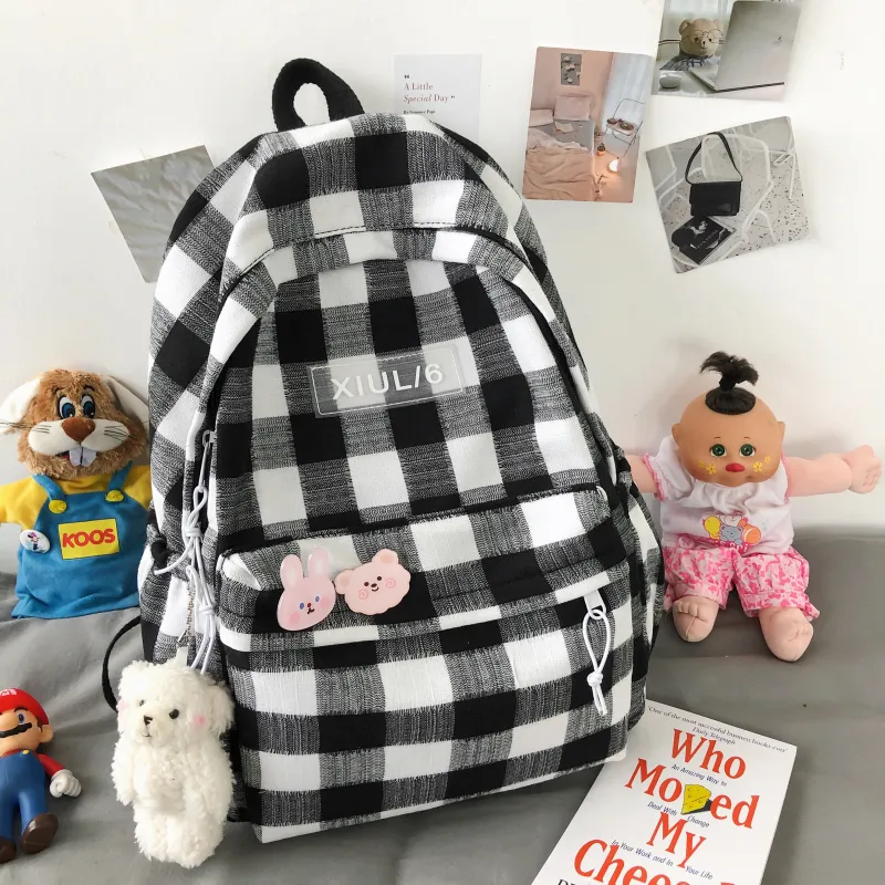URBAN FOREST Cotton Linen Blend Backpack Unisex Black/Gray/Purple/Blue/Green-7