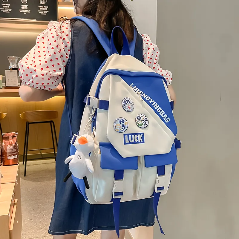 URBAN FOREST Nylon Backpack Unisex White/Black/Purple/Blue-20