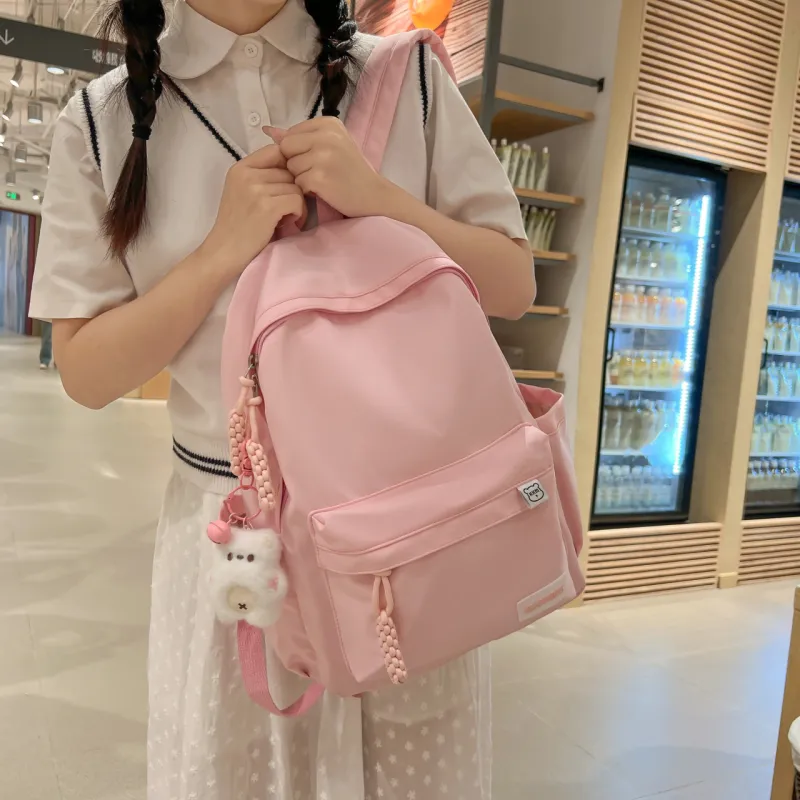 URBAN FOREST Nylon Backpack Unisex Pink/Yellow/Blue/Red/Black/White-3