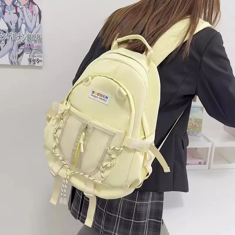 URBAN FOREST Nylon Backpack Unisex Light Yellow/Blue/Black/Pink-3