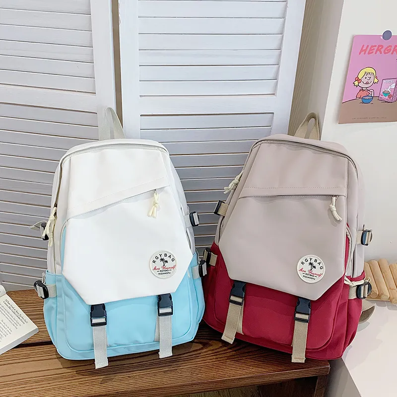 URBAN FOREST Nylon Fabric Backpack Unisex Red/Light Blue/Blue/Dark Blue-2