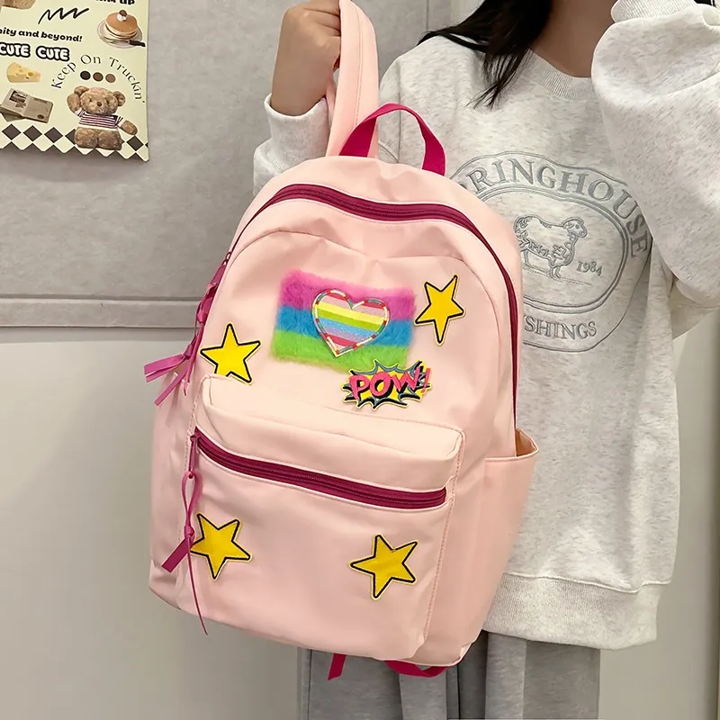URBAN FOREST Nylon Backpack Unisex White/Black/Yellow/Blue/Pink-9