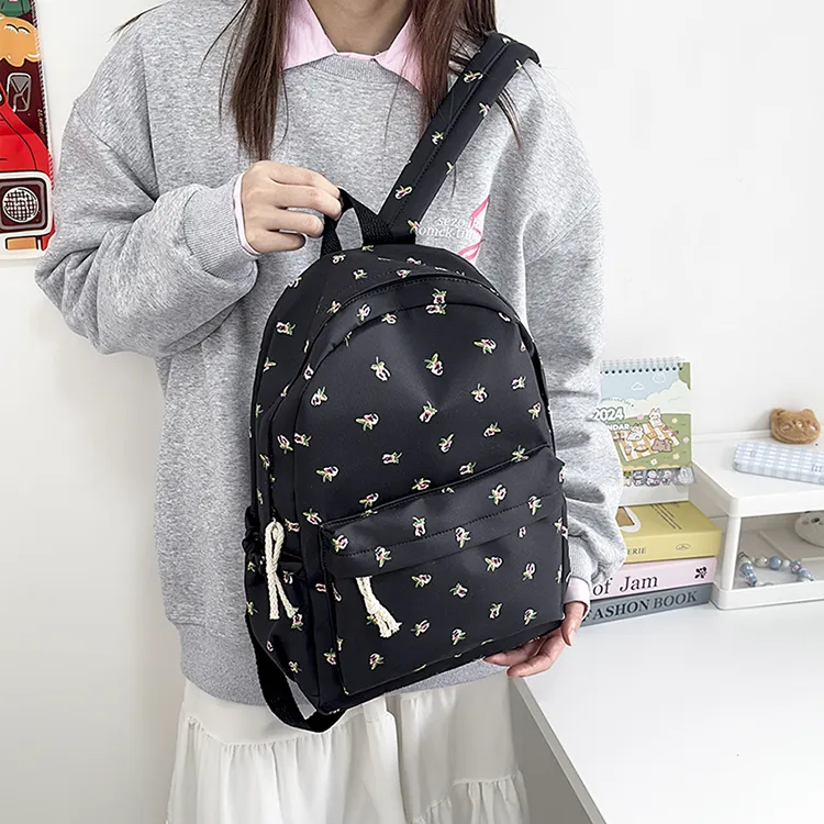 URBAN FOREST Nylon Backpack Unisex Ecru/Black/Pink/Sky Blue-9