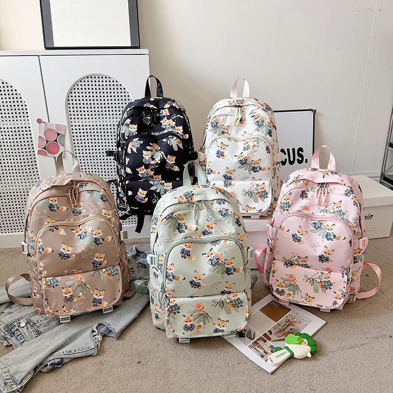 URBAN FOREST Nylon Backpack Unisex Brown/Pink/Beige/Green/Black-6