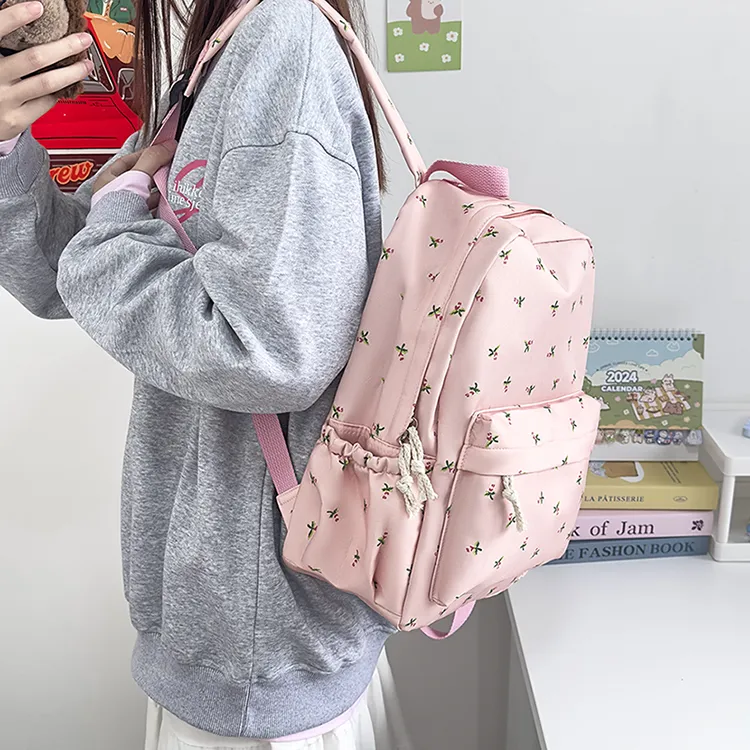 URBAN FOREST Nylon Backpack Unisex Ecru/Black/Pink/Sky Blue-16