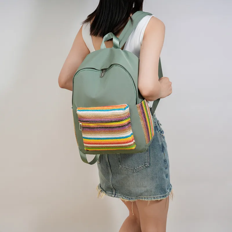 URBAN FOREST Oxford Backpack Regular Unisex Ecru/Black/Green/Pink-13