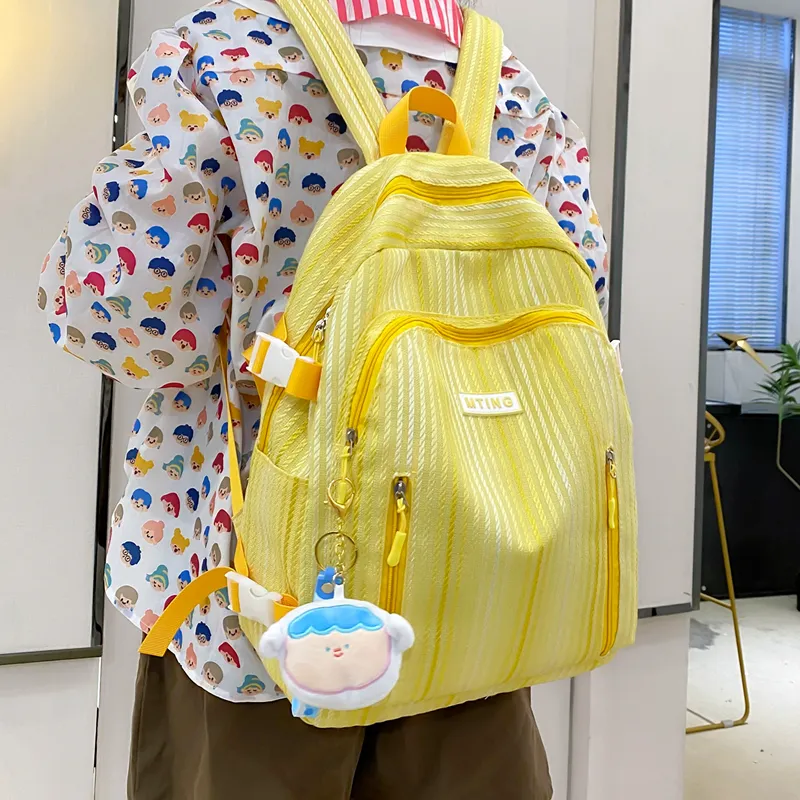 URBAN FOREST Nylon Backpack Unisex Pink/Green/Yellow/Black/White-14