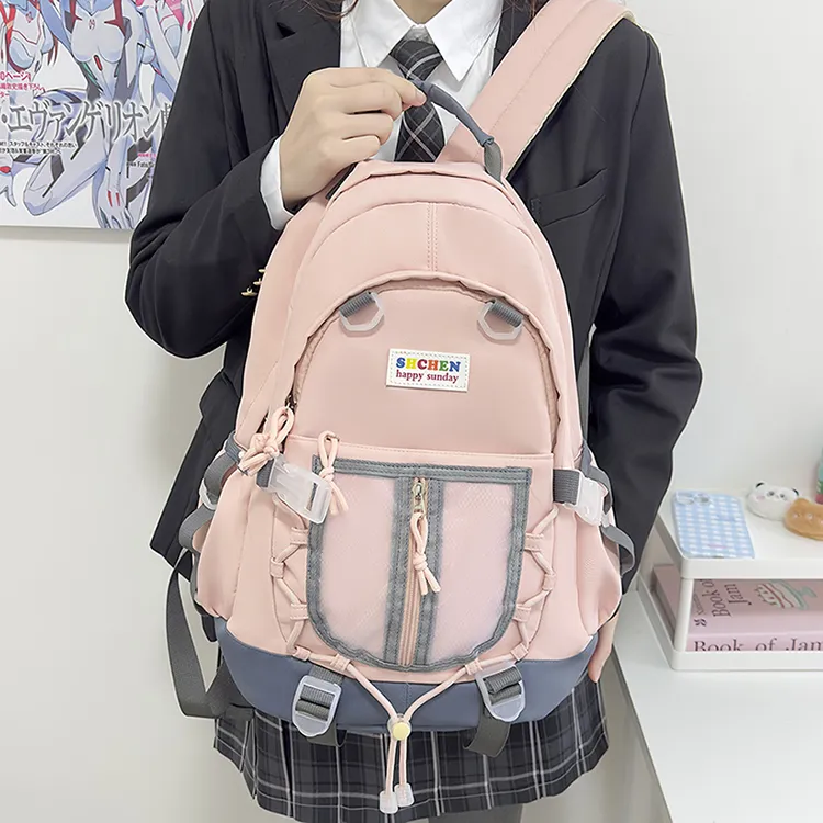 URBAN FOREST Nylon Backpack Unisex Light Yellow/Blue/Black/Pink-23