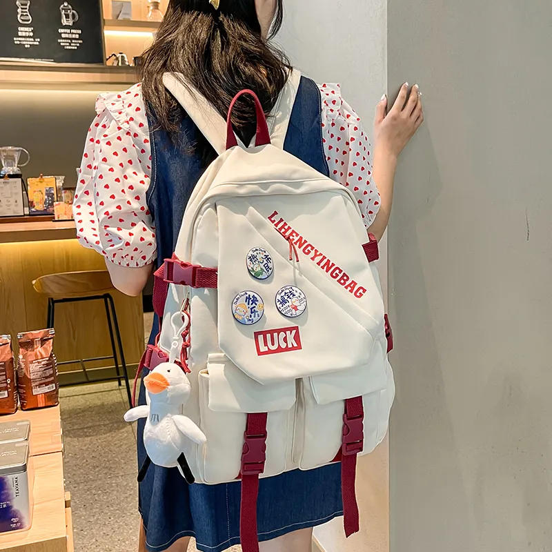 URBAN FOREST Nylon Backpack Unisex White/Black/Purple/Blue-3