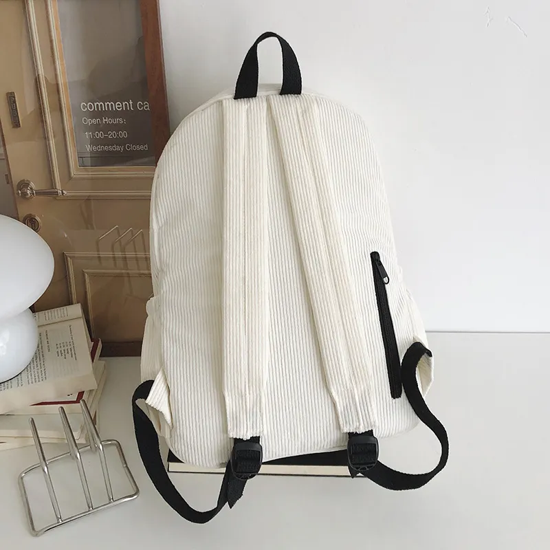 URBAN FOREST Corduroy Backpack Women's White/Black/Dark Brown/Sky Blue-3