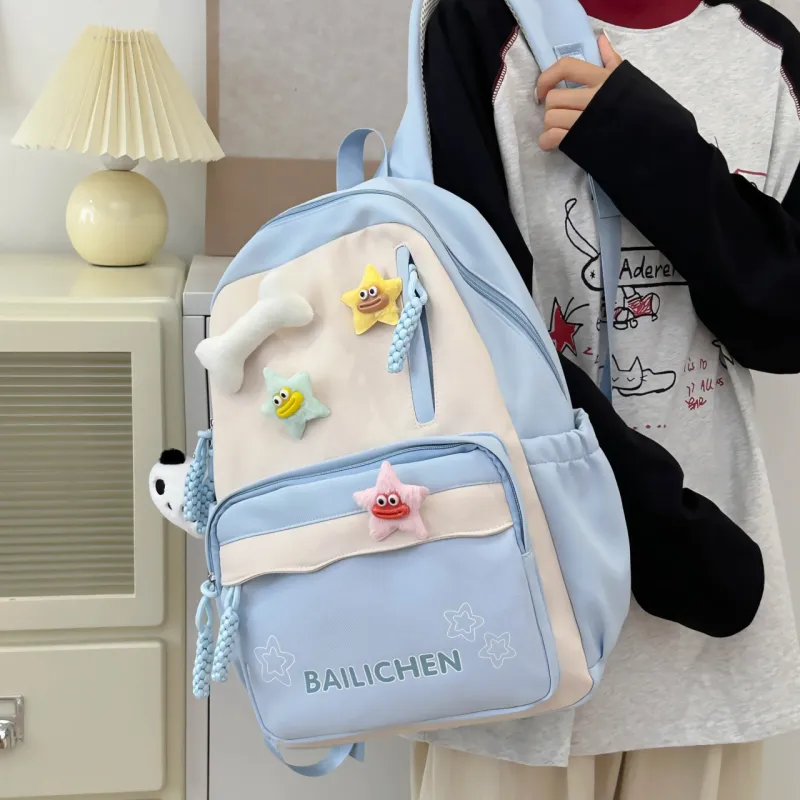 URBAN FOREST Nylon Backpack Unisex Pink/Violet/Khaki/Cyan/Lake Blue/Black-27