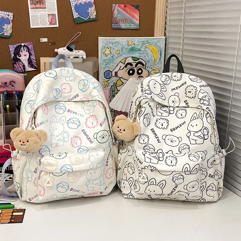 URBAN FOREST Canvas Backpack Women's White Gray/White Blue-4