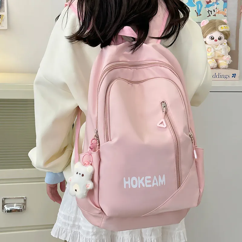 URBAN FOREST Nylon Backpack Unisex Light Green/Pink/Yellow/Black/White-7