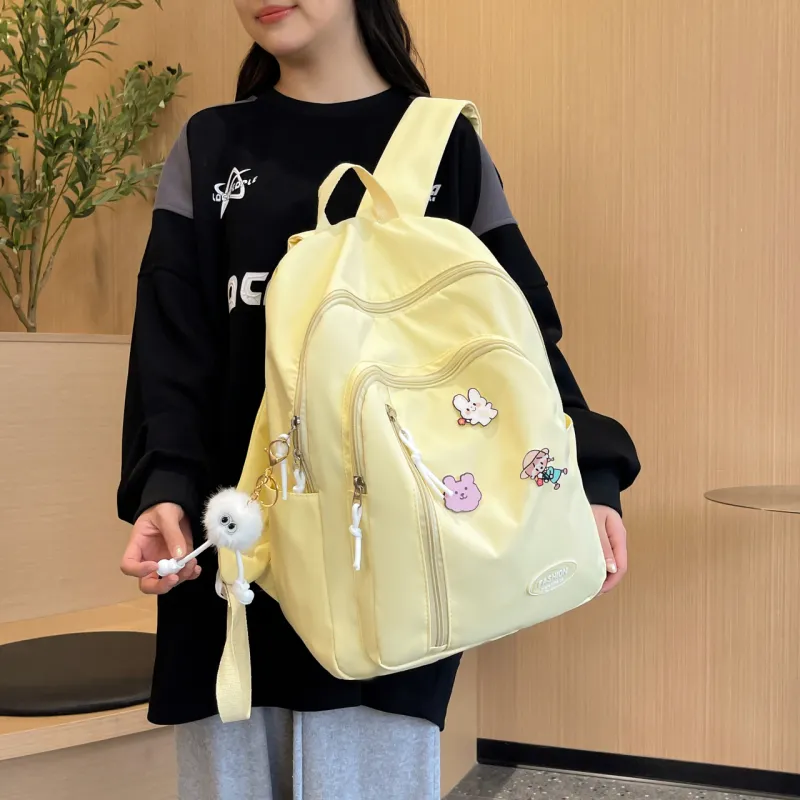URBAN FOREST Nylon Backpack Unisex Light Yellow/Light Green/Ivory/Black-4
