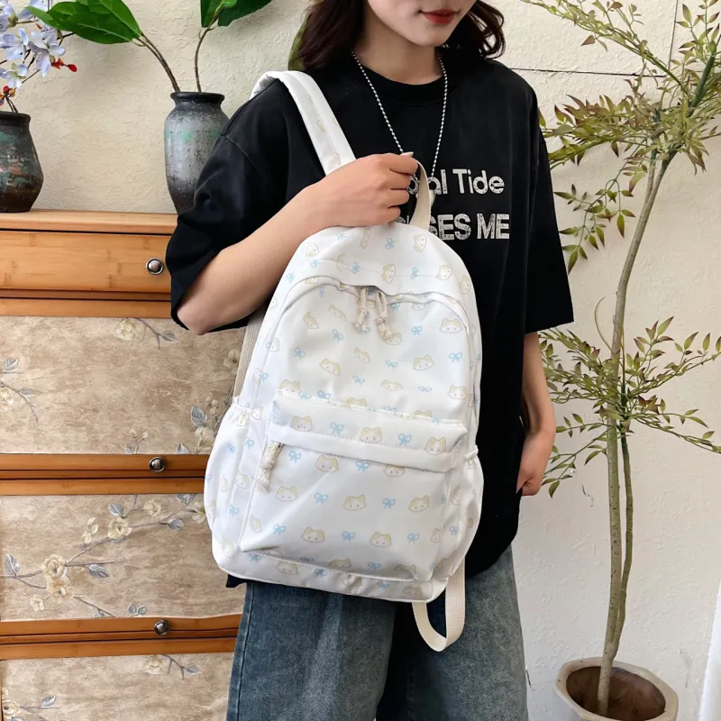 URBAN FOREST Nylon Backpack Unisex White/Pink/Yellow/Blue-3