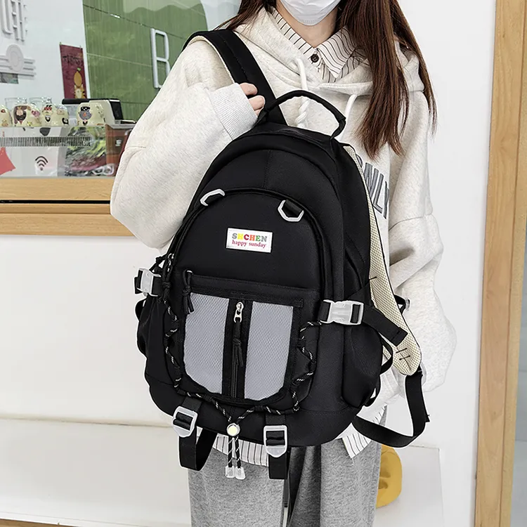 URBAN FOREST Nylon Backpack Unisex Light Yellow/Blue/Black/Pink-16