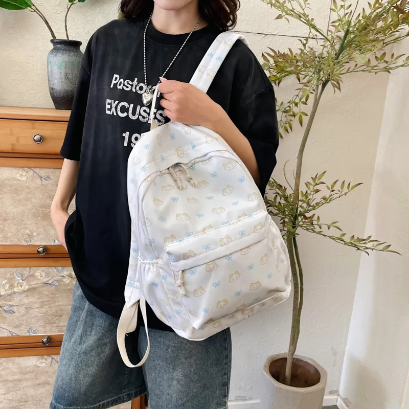 URBAN FOREST Nylon Backpack Unisex White/Pink/Yellow/Blue-5