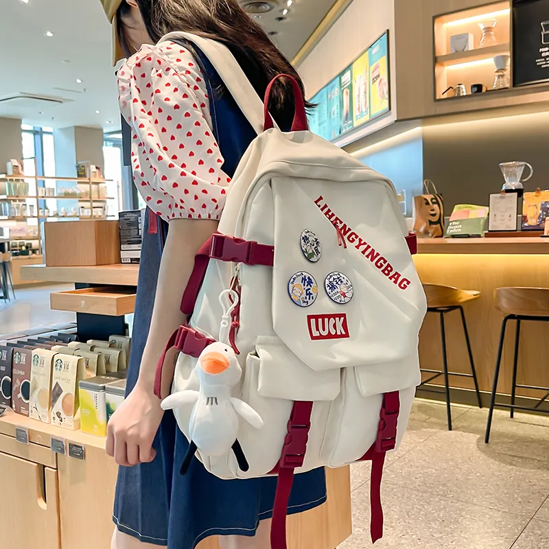 URBAN FOREST Nylon Backpack Unisex White/Black/Purple/Blue-4