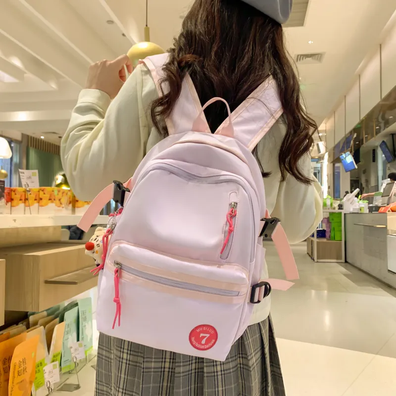 URBAN FOREST Nylon Backpack Unisex White/Black/Red/Pink/Brown-15