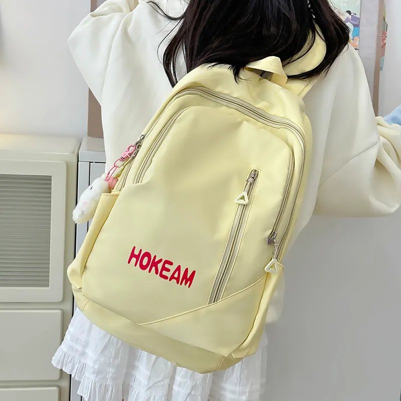 URBAN FOREST Nylon Backpack Unisex Light Green/Pink/Yellow/Black/White-14