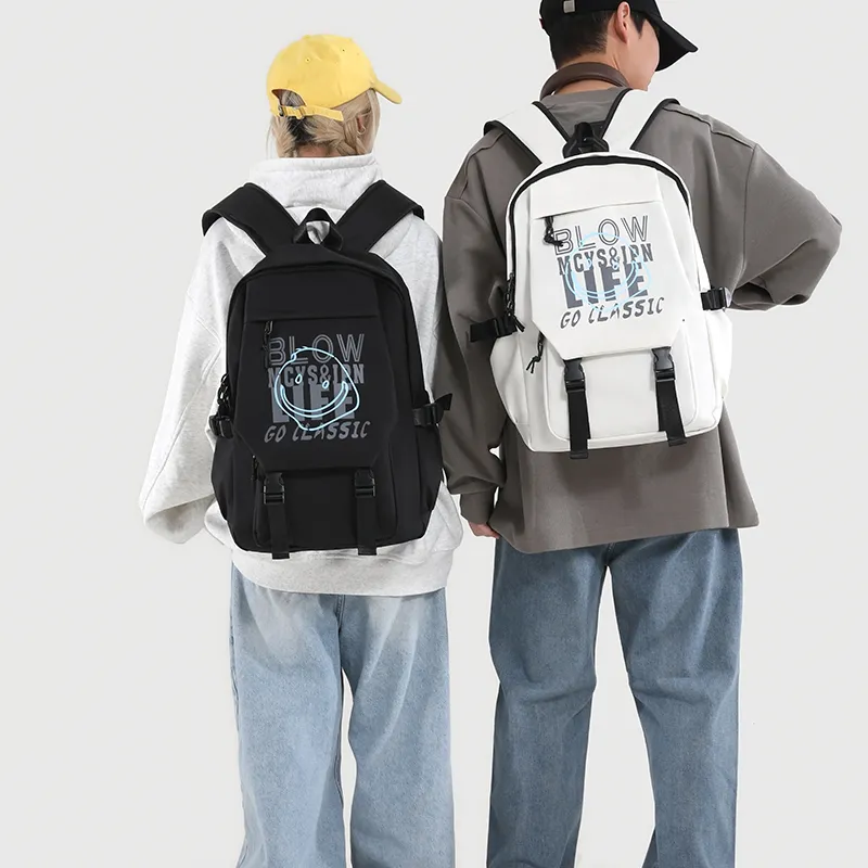 URBAN FOREST Nylon Backpack Unisex White Letter/White Smiley Face/Black Letter/Black Smiley Face-11
