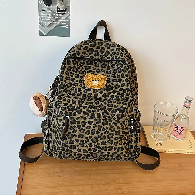 URBAN FOREST Nylon Backpack Unisex Coffee Leopard Print/White Leopard Print-1