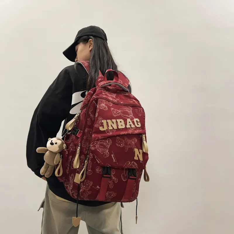 URBAN FOREST Nylon Backpack Regular Unisex White/Black/Burgundy/Green-11