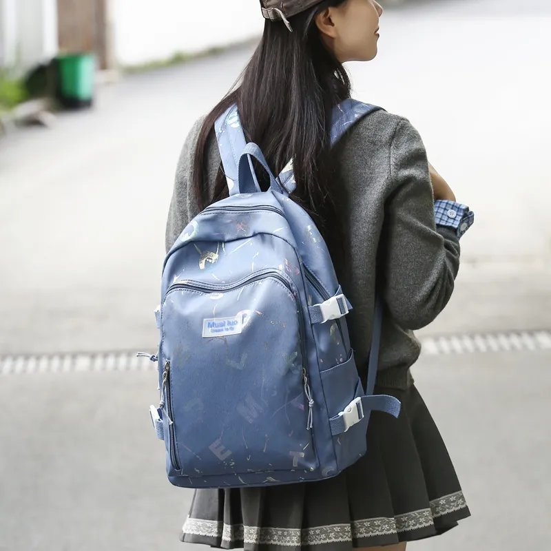 URBAN FOREST Nylon Backpack Unisex White/Black/Blue/Pink-12
