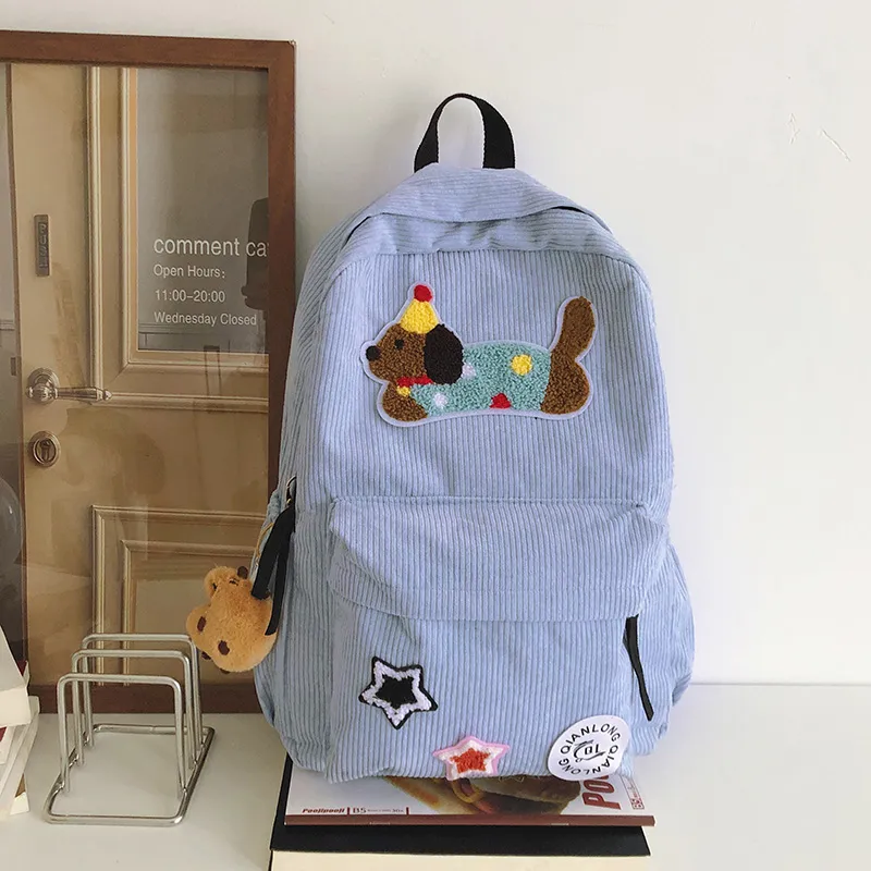 URBAN FOREST Corduroy Backpack Women's White/Black/Dark Brown/Sky Blue-16