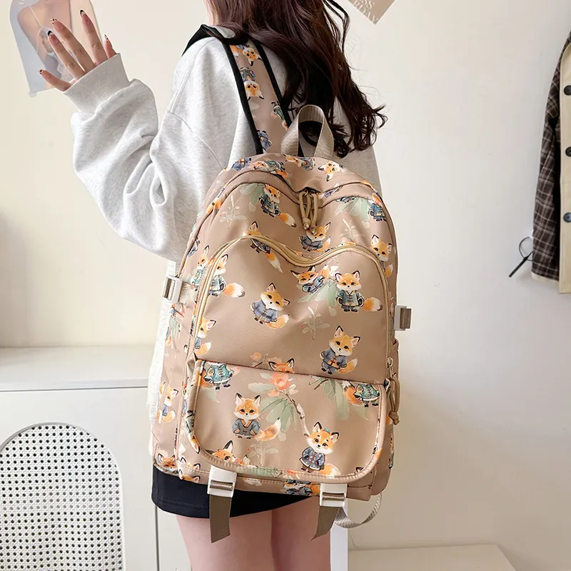 URBAN FOREST Nylon Backpack Unisex Brown/Pink/Beige/Green/Black-1