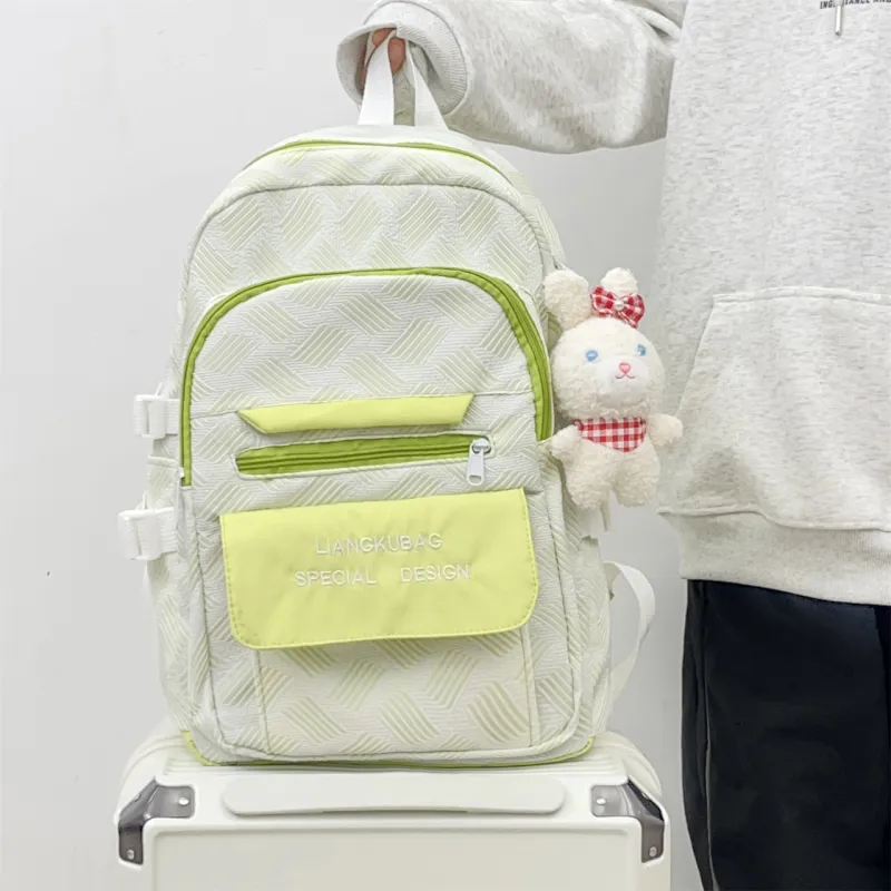 URBAN FOREST Nylon Backpack Regular Women's Gray/Violet/Neon Green/Light Blue-9
