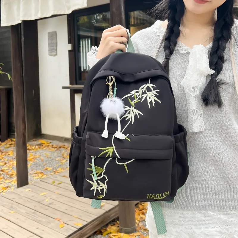 URBAN FOREST Nylon Backpack Unisex Black/White/Khaki-1