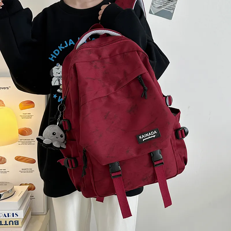 URBAN FOREST Nylon Backpack Unisex Ecru/Black/Burgundy/Green-17