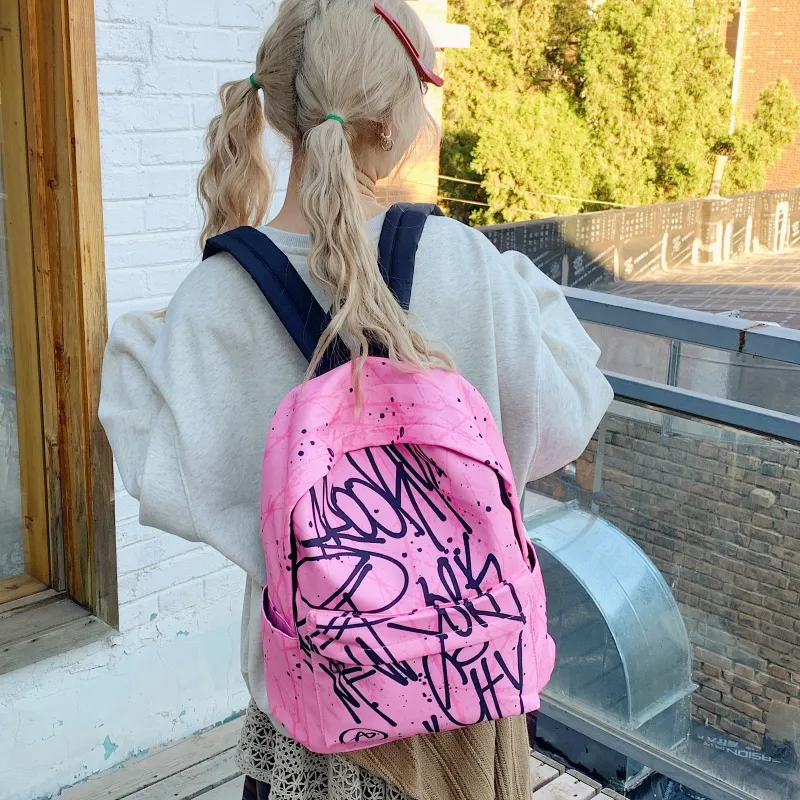 URBAN FOREST Nylon Backpack Unisex Blue/Gray/Pink-18