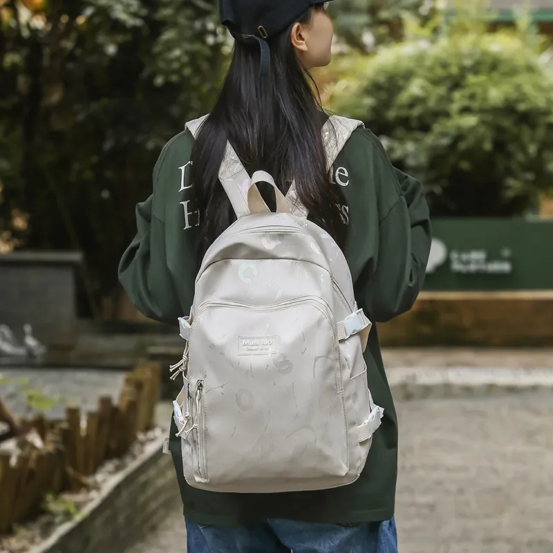 URBAN FOREST Nylon Backpack Unisex White/Black/Blue/Pink-3