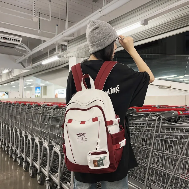 URBAN FOREST Nylon Backpack Unisex Black Red/Purple/Green Blue/Coffee-7