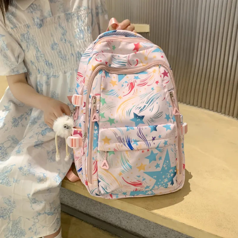 URBAN FOREST Nylon Backpack Women's Black/White/Purple/Pink-13