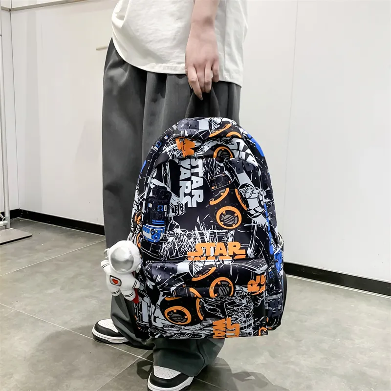 URBAN FOREST Nylon Fabric Backpack Unisex Black/Orange Red/Blue-4