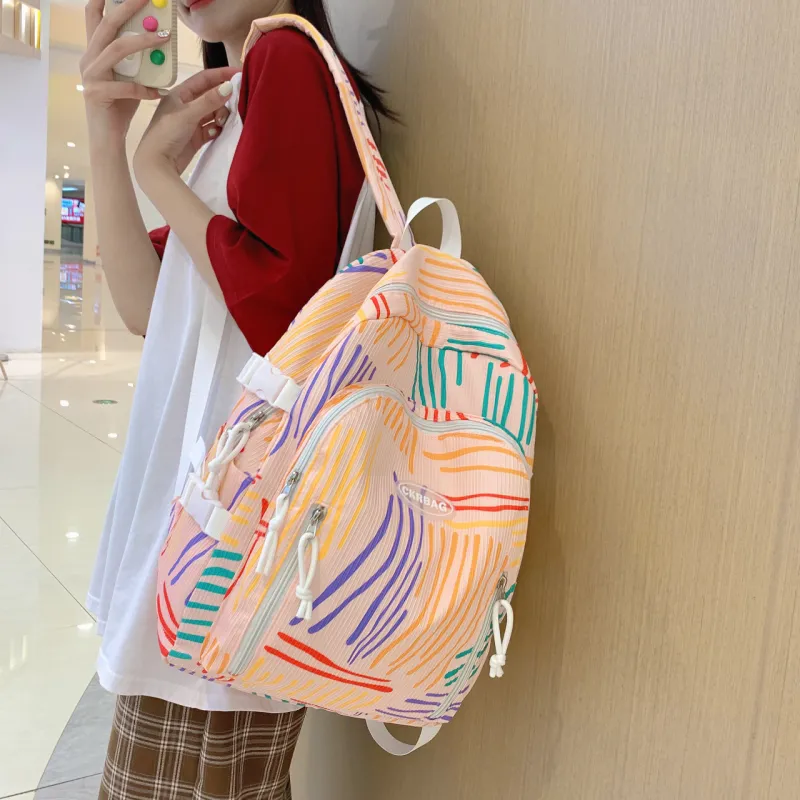 URBAN FOREST Nylon Backpack Unisex Ivory/Light Yellow/Pink-17