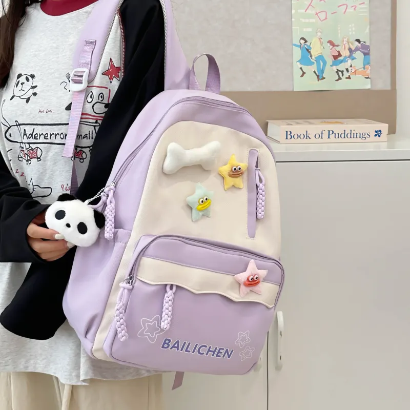 URBAN FOREST Nylon Backpack Unisex Pink/Violet/Khaki/Cyan/Lake Blue/Black-10