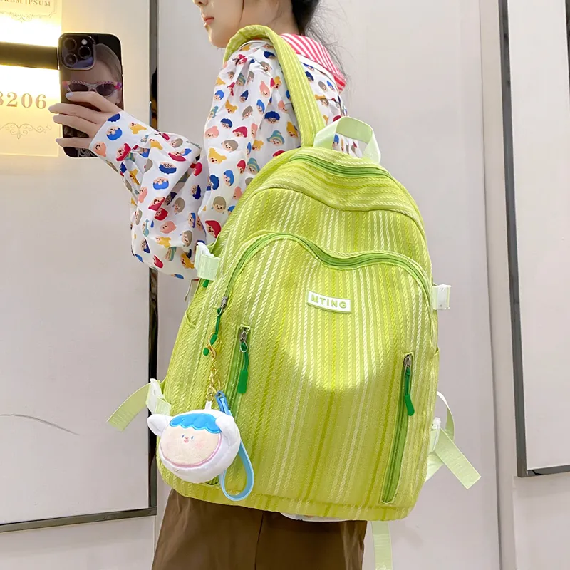 URBAN FOREST Nylon Backpack Unisex Pink/Green/Yellow/Black/White-10