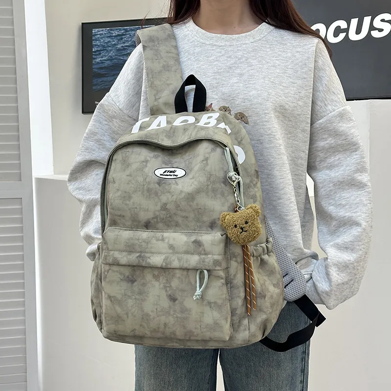 URBAN FOREST Nylon Backpack Unisex White/Black/Burgundy/Green-17
