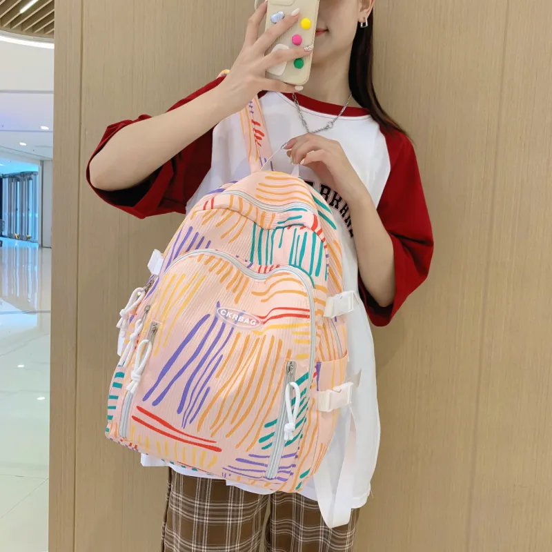 URBAN FOREST Nylon Backpack Unisex Ivory/Light Yellow/Pink-16