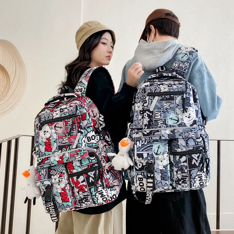 URBAN FOREST Nylon Backpack Unisex Black/Red/Purple/Blue-2
