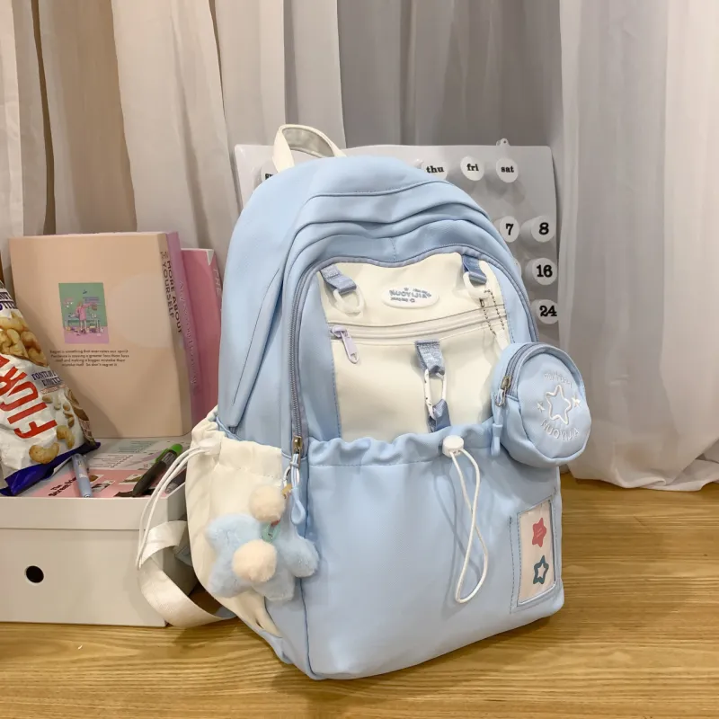 URBAN FOREST Nylon Backpack Unisex Black/Pink/Light Yellow/Light Blue-13