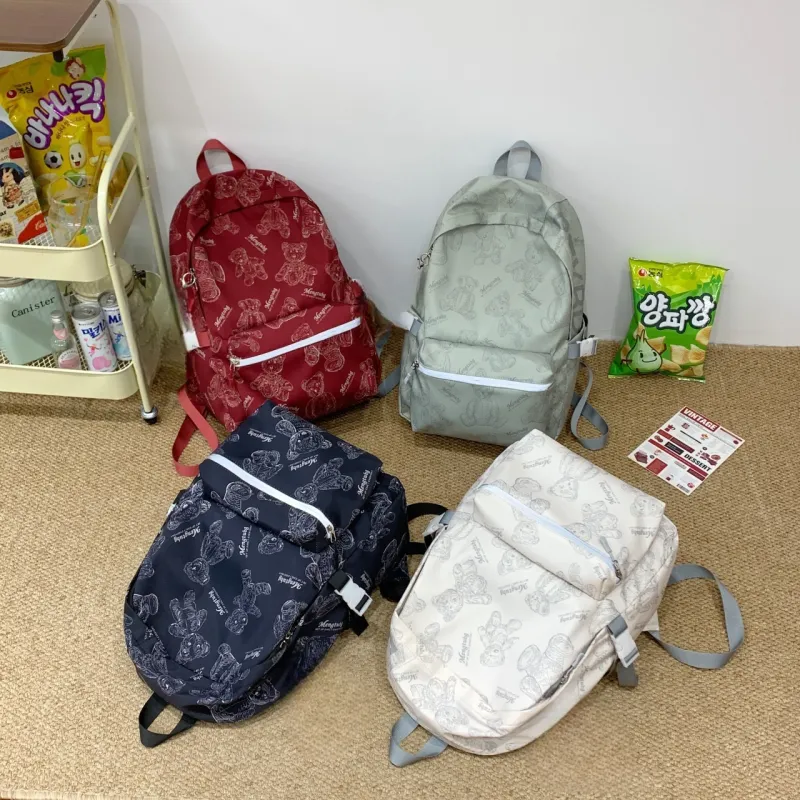 URBAN FOREST Nylon Fabric Backpack Unisex Black/Red/White/Green-18