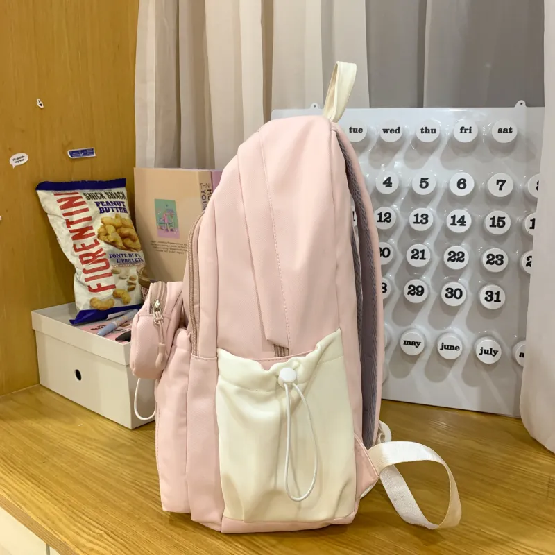 URBAN FOREST Nylon Backpack Unisex Black/Pink/Light Yellow/Light Blue-7