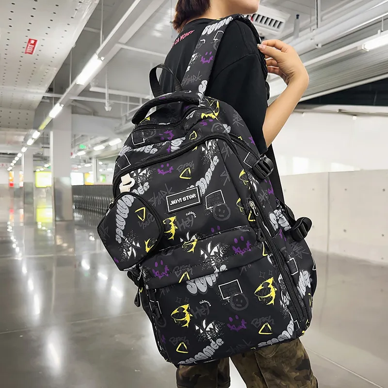 URBAN FOREST Nylon Backpack Unisex Red/Purple/Yellow/Green/Black-4