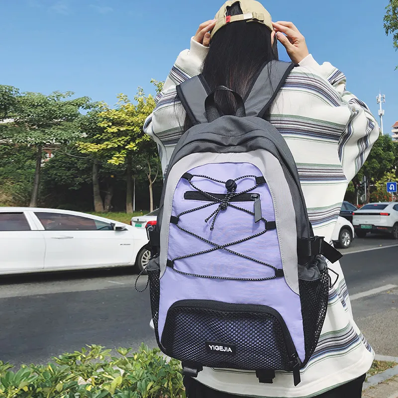 URBAN FOREST Nylon Backpack Unisex Light Green/Violet/Black/Ecru-7