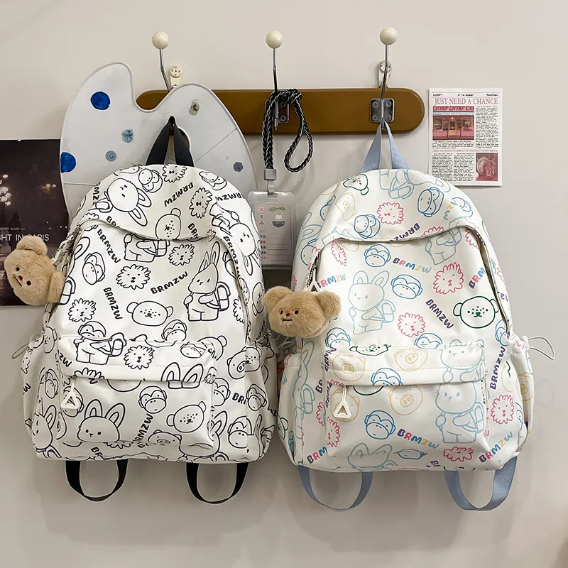 URBAN FOREST Canvas Backpack Women's White Gray/White Blue-8